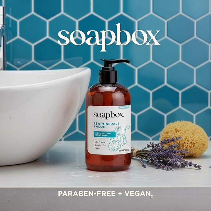 Soapbox Liquid Hand Soap, Sea Minerals & Aloe - Gentle & Moisturizing Hand Wash for Kitchen and Bathroom, Vegan & Cruelty Free Scented Hand Soap 12 Ounce Pump Bottles (Pack of 3)