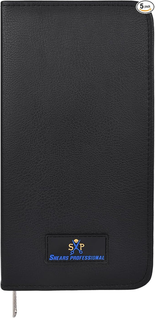 Leather 5 Scissor & Shear Storage Case for Hairstylist - Hairdresser -Scissor Holder Perfect for home-saloon use (Black)