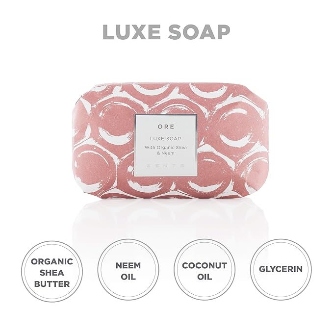 Zents Triple-Milled Luxe Bar Soap (Ore Fragrance) | Moisturizing Soap with Organic Shea Butter | Gentle Hand & Body Wash | Nourishes & Softens Skin | 5.7 oz