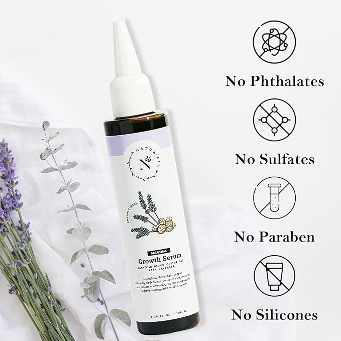 Naturall Jamaican Black Castor Oil Serum with Lavender - Hair Growth Elixir for Curly, Dry & Damaged Hair - Best Strengthening Formula (100ml)