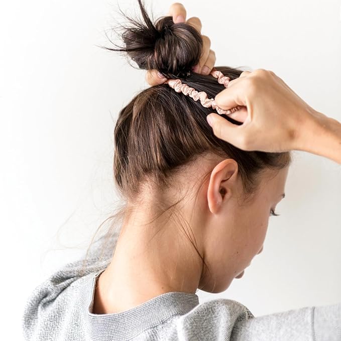 OLESILK Silk Hair Ties for Women: 100% Mulberry Skinny Silk Scrunchies, Soft Smooth No Damage No Crease for Thin Fine Curly Hair 3 Pack, Multi-3