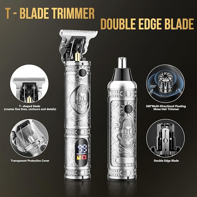 Professional Hair Clippers for Men T-Blade Barber Clippers and Trimmer Set Nose Hair Trimmer Foil Shavers for Men Clippers for Hair Cutting, LCD Display