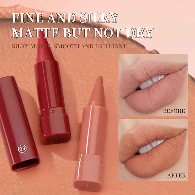 Jolilab 6PCS Lip Liner Lipstick Mini Set, Gradient Matte Nude Velvet Lip Liner Pencil High Pigmented Long Lasting Natural Smooth Lip Makeup Easy-to-Use Crayon Form and Cone Tip
