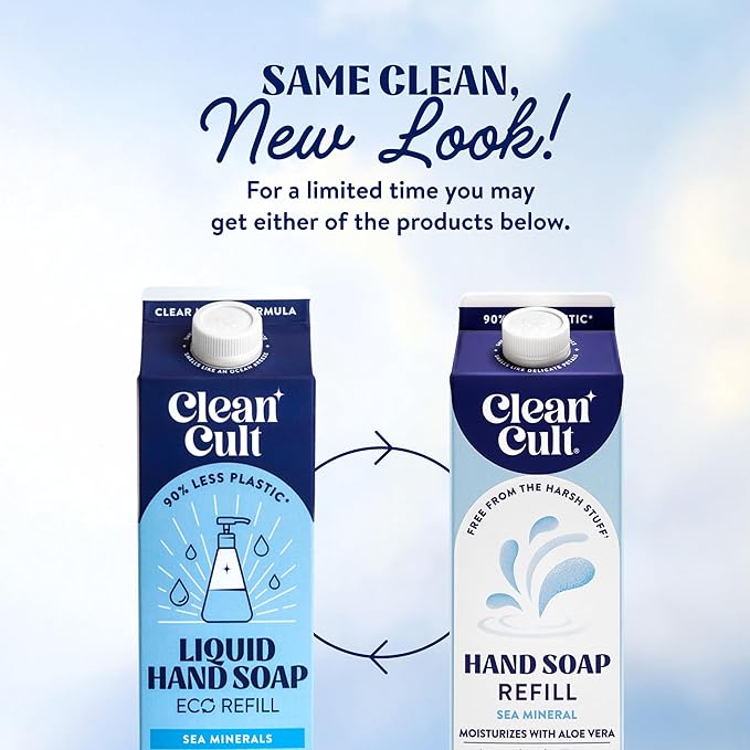 Cleancult Liquid Hand Soap Refill - Sea Minerals - Gentle On Sensitive Skin - Made with Aloe Vera & Essential Oils - Eco Friendly - Paper-Based Packaging - 32 oz/1 Pack