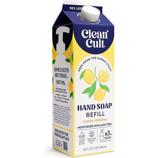 Cleancult Liquid Hand Soap Refill - Lemon Verbena - Moisturizes Dry & Sensitive Skin - Made with Aloe Vera & Essential Oils - Eco Friendly - Paper-Based Packaging - 32 oz/1 Pack