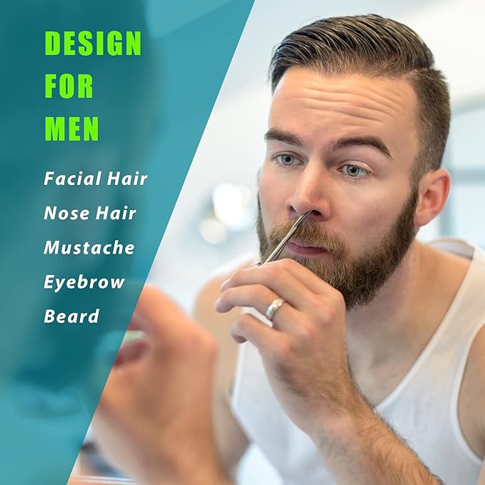 Facial Hair Small Grooming Scissors For Men Women - Eyebrow, Nose Hair, Mustache, Beard, Eyelashes, Ear Trimming Kit - Curved and Rounded Safety Tip Clippers For Hair Cutting 2PCS With Cover Sliver