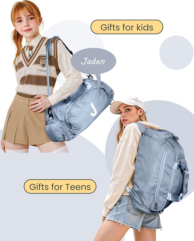 Birthday Gifts for 6 7 8 9 10 11 12 13 Year Old Girls, Initial Gym Bags with Shoe Compartment, Dance Bag for Girls, Monogram Kid Overnight Bags, Small Travel Duffle Tote (Letter C)