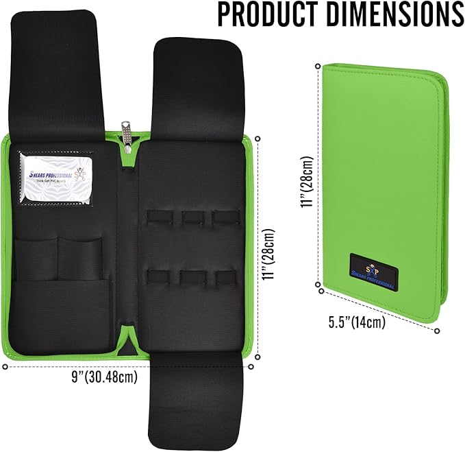 Leather 5 Scissor & Shear Storage Case for Hairstylist - Hairdresser -Scissor Holder Perfect for home-saloon use (Green)