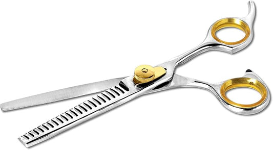Sharf Professional Thinning Shears: Sharp 440C Japanese Steel Chunkers, 6.5" 22-Teeth Gold Touch Dog Grooming Scissors with Easy Grip Handles