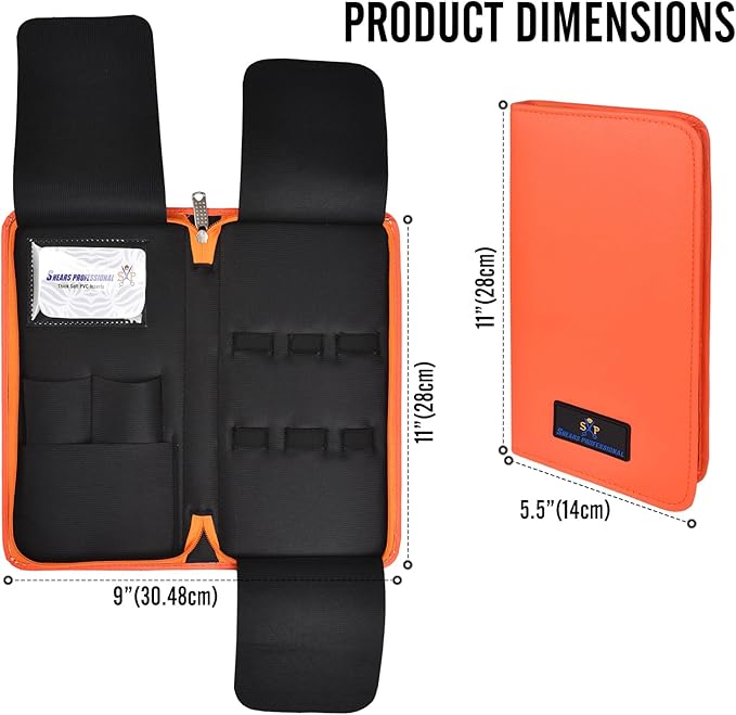 Leather 5 Scissor & Shear Storage Case for Hairstylist - Hairdresser -Scissor Holder Perfect for home-saloon use (Orange)