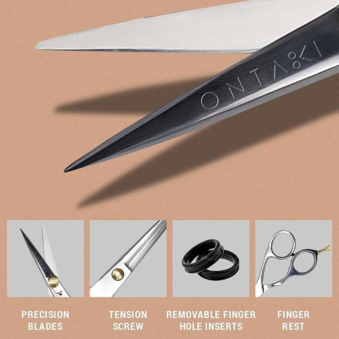 Ontaki 5.5-Inch Japanese Mustache & Beard Scissors - Left-Handed Silver 420C Steel - Hand-Forged & Left-Handed Beard Shears - Ergonomic & Hair Scissors - Comb & Pouch & Barber Shears for Facial Hair