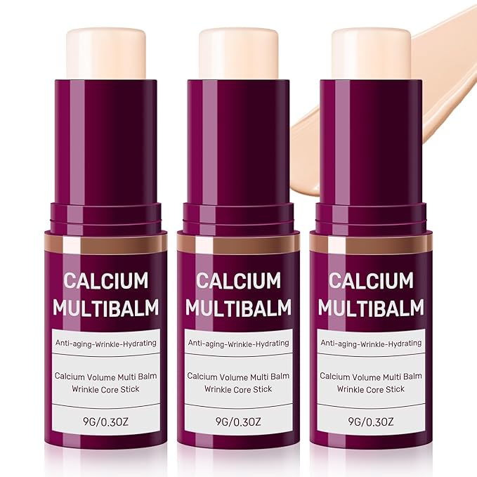 3pcs Calcium Volume Multi Balm,Calcium Multi Balm,Wrinkle Core Stick，Korean Collagen Moisturing Stick, Anti-aging, Hydrating, Almond & Vitamin E for Lip Balm Eye Cream Neck