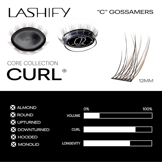 Lashify Curl 12mm Gossamer Eyelash Extensions Refill, Truffle Color, DIY False Lashes for a Natural Look