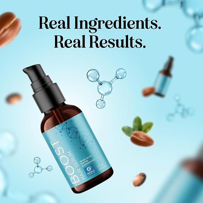 Volumizing Biotin Hair Serum for Men & Women - Caffeine Serum for Hair and Scalp Care with Peppermint Black Castor & Rosemary Oil for Enhanced Volume Shine & Hydration - Vegan & Cruelty Free (2 Fl Oz)