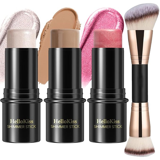 3 Pcs Cream Contour Stick Makeup Kit, Shades with Highlighter, Blush and Bronzer Contour Stick for Sculpt the Cheeks, Waterproof, Matte & Dewy Finish (Light,#01+#09+#11)