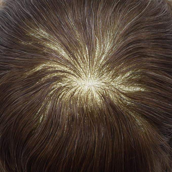 FACE MIRACLE Mens Toupee Lace Front Hairpieces Soft Human Hair Replacement System Natural Hairline Toupee for Men French Lace Poly V-Looped Mens hair Units 6"X9" #310 Dark Brown with 10% Gray