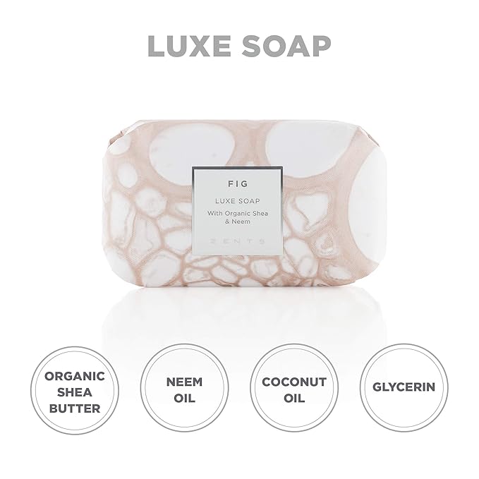 Zents Triple-Milled Luxe Bar Soap (Fig Fragrance) | Moisturizing Soap with Organic Shea Butter | Gentle Hand & Body Wash | Nourishes & Softens Skin | 5.7 oz