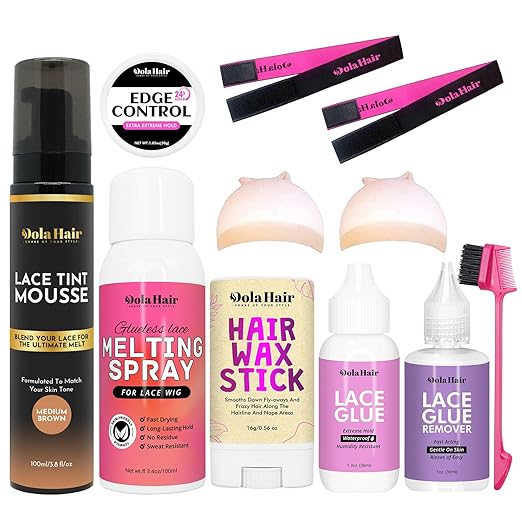 Dolahair Lace Glue Kit - Complete Set with Lace Tint Mousse, Wig Installation & Melting Spray(Medium Brown)