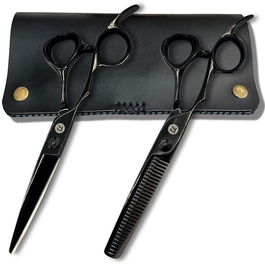 Hair Shears Set for Left-Handed Professionals, 440C Steel Blades, Black Titanium Coating, Includes Scissors, Shears, Razor, Carrying Case