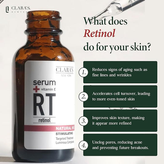 CLARA'S NEW YORK Retinol Facial Serum with Vitamin E – Hydrating, Firming & Skin-Supportive – 30ml / 1 Fl Oz – Made in US