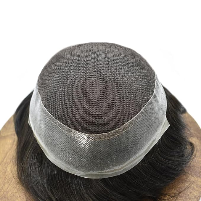 FACE MIRACLE Hair System for Men French Lace Mens Toupee Human Hair Replacement System Lace with PU Toupee for Men Male Hair Piece Wigs 7"X10" 1#JET BLACK