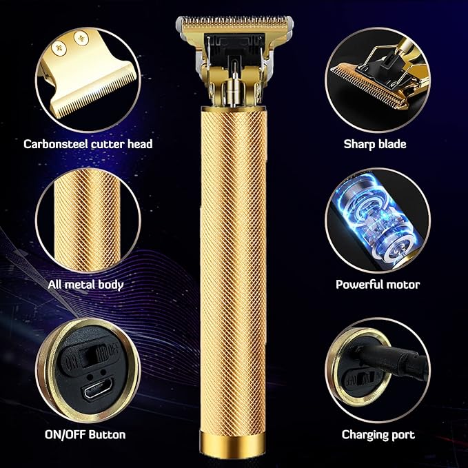 Hair Clippers for Men, Hair Trimmer T Blade Trimmer Zero Gapped Trimmer, Cordless Rechargeable Beard Trimmer Shaver Hair Cutting Kit with Ear Spoon Tool Set (Gold)
