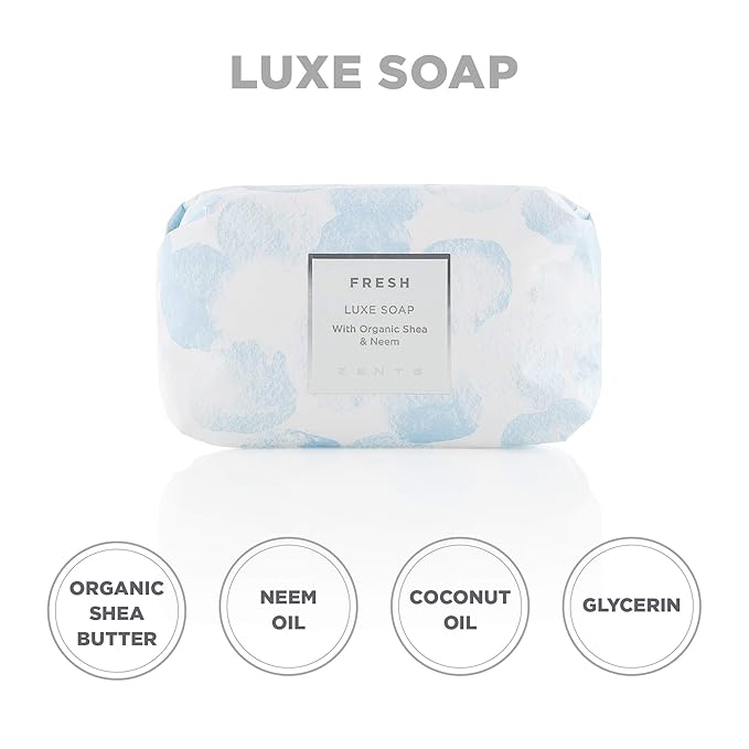 Zents Triple-Milled Luxe Bar Soap (Fresh Fragrance) | Moisturizing Soap with Organic Shea Butter | Gentle Hand & Body Wash | Nourishes & Softens Skin | 5.7 oz