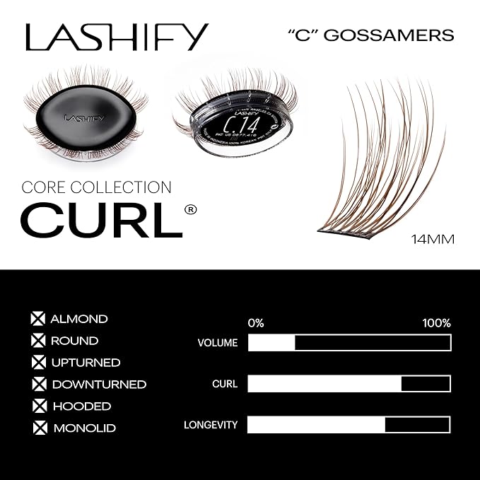 Lashify Curl 14mm Gossamer Eyelash Extensions Refill, Ash Color, DIY False Lashes for a Natural Look