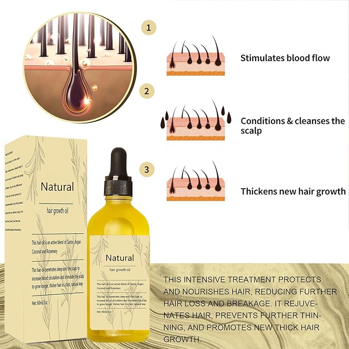 Natural Hair Growth Oil, 1 PCS Rosemary Oil for Hair Growth Organic, Hair for Dry Damaged Hair and Growth