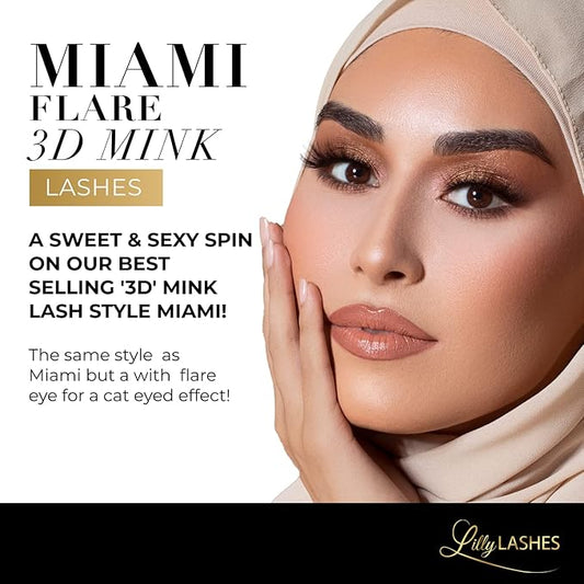 Lilly Lashes Miami Flare 3D Mink Lashes, Mink Eyelashes, The Original Lilly Lash For Wispy & Natural Look, Reusable Eyelashes up to 25x, Fluffy Lashes, Strip Lashes, Lash Glue not Included
