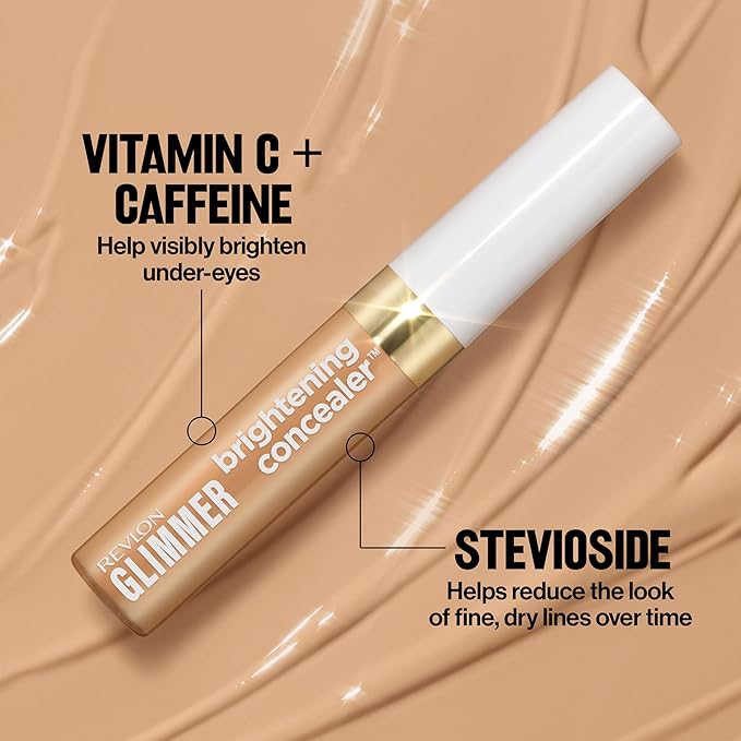 Revlon Glimmer Brightening Concealer, Liquid Under Eye Makeup, Made with Caffeine, Vitamin C, & Stevioside, 135, 0.3 fl oz