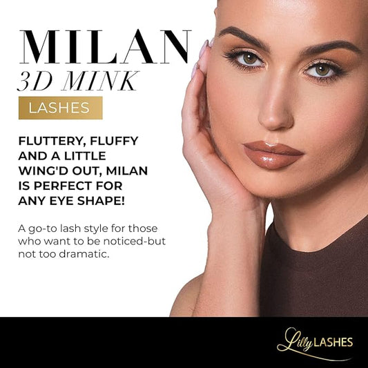 Lilly Lashes Milan 3D Mink Lashes, Mink Eyelashes, The Original Lilly Lash For Wispy & Natural Look, Reusable Eyelashes up to 25x, Fluffy Lashes, Strip Lashes, Lash Glue not Included