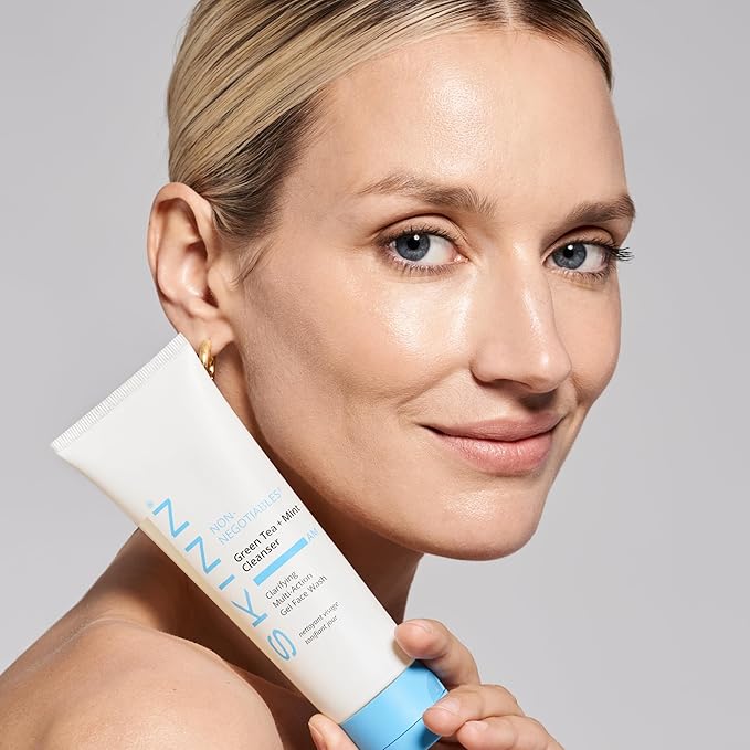 SKINN Daily Morning Face Wash, Green Tea + Mint Cleanser, 4oz - Gentle Exfoliating Facial Cleanser for All Skin Types - Formulated with Antioxidant & Botanical Oils & Salicylic Acid