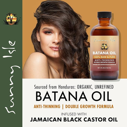 Sunny Isle Batana Oil Infused with Jamaican Black Castor Oil 4oz | Anti-Thinning Double Growth Formula