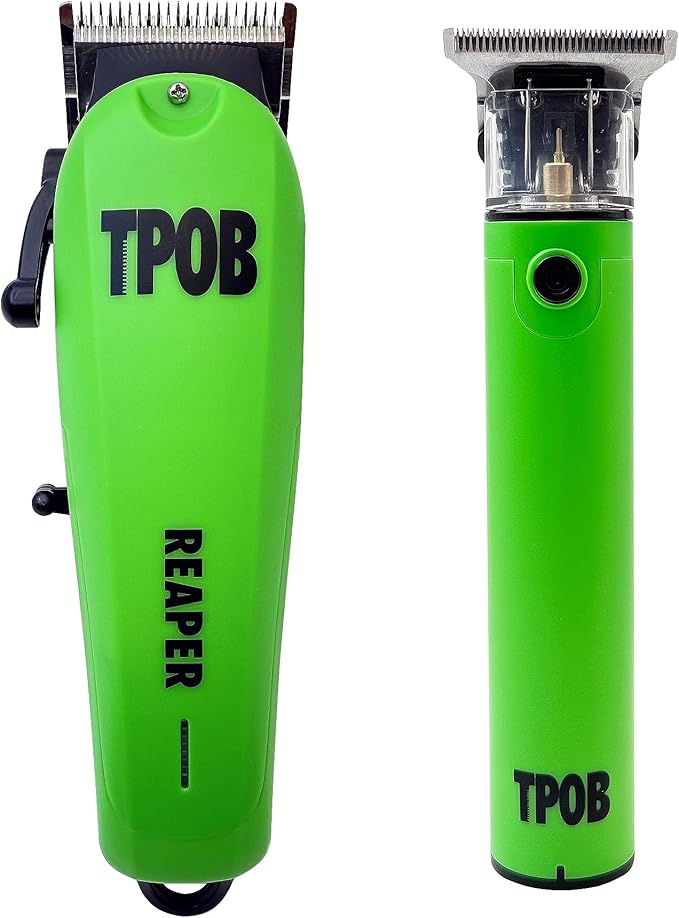 TPOB Slime 2 Ghost Black Clipper Trimmer Set Barber Hair Clippers for Men 6800 RPM with Rubber Case (Green)