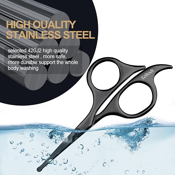 4.7-inch small nose hair scissors (black), round-headed scissors, for trimming facial hair, beards, ear hair, eyebrows, bathroom, Moustache Trimming，personal care and beauty