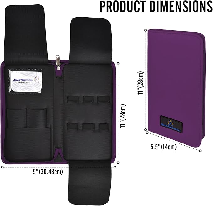 Leather 5 Scissor & Shear Storage Case for Hairstylist - Hairdresser -Scissor Holder Perfect for home-saloon use (Purple)