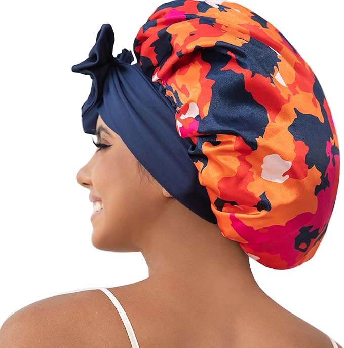 GDTOGRT Satin Silk Bonnet for Sleeping Women - Double Layer Sleep Hair Bonnets Caps for Curly Braid Hair with Tie Band