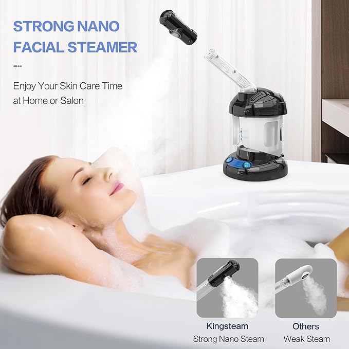 Kingsteam Facial Steamer - Ozone Steamer with Extendable Arm - Professional Nano Ionic Facial Steamer for Deep Cleaning - Portable for Personal Care Use at Home or Salon