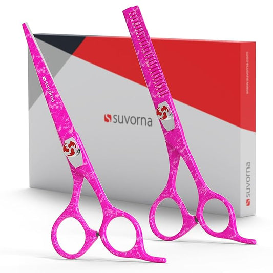 Suvorna Hair Scissors Professional with Thinning Shears for Hair Cutting | 6" Japanese Steel hair cutting scissors | Sharp Barber Scissors for Cutting and Layering | Hair Shears for Women and Men