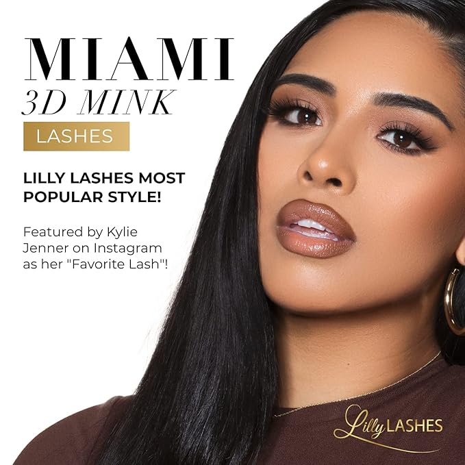 Lilly Lashes Miami 3D Mink Lashes, False Eyelashes Natural Look, Mink Eyelashes for Wispy & Natural Look, Reusable Up to 25 Wears, Fluffy Lashes