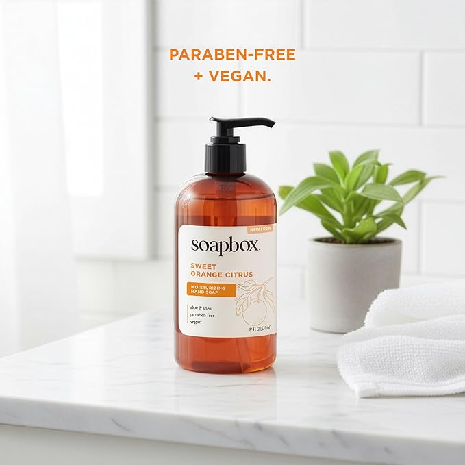 Soapbox Liquid Hand Soap, Sweet Orange Citrus - Gentle, Moisturizing Hand Cleanser, Aromatic & Soothing, Vegan & Cruelty Free Hand Wash for Kitchen and Bathroom, 12oz Pump Bottles (Pack of 3)