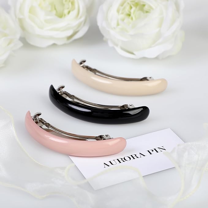 Stylish Tortoise Shell Hair Clip - Autoclasp Barrettes For Styling in an Updo, Bun, Ponytail - Strong Korea Made Accessory for Thick, Medium Volume Hair - Set of 3 Pieces, 3 Colors