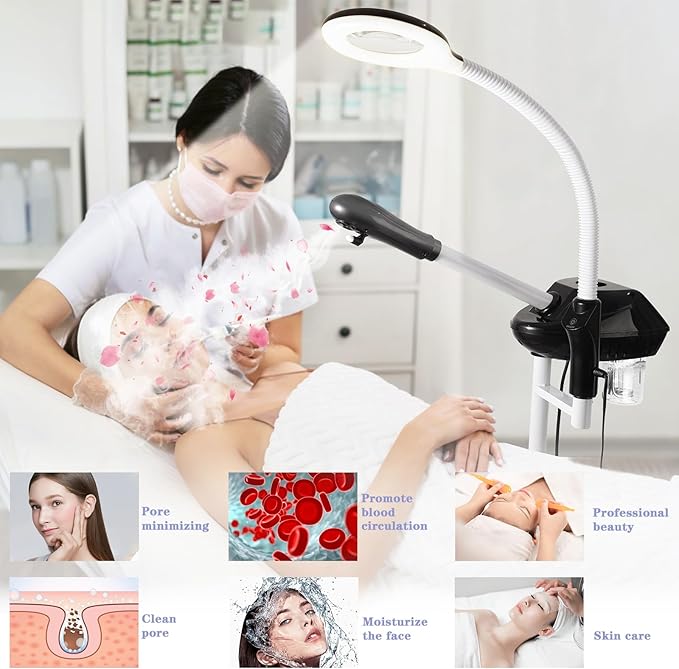 Facial Steamer Professional, 2 in 1 Facial Steamer with 5X Magnifying Lamp, Ozone Face Steamer, Suitable for Home or Beauty Spa Use