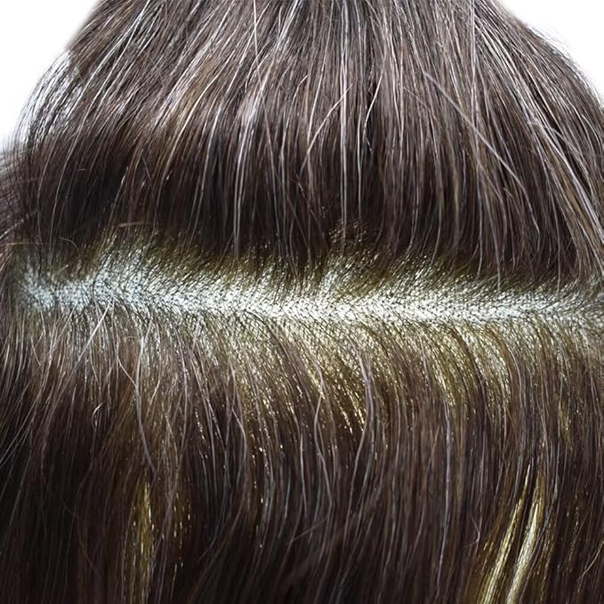 Toupee for Men French Lace Center Human Hair Replacement Systems Transparent Lace Center Hair Piece Mens Toupee Hair Units for Man V-Looped Front Male Hair Prosthesis 6"X9" 4# MEDIUM BROWN