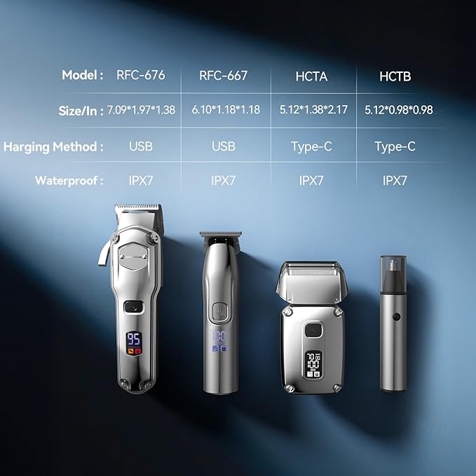 Jack & Rose Hair Clippers for Men Set Professional, Cordless Men Hair Trimmer, Electric Shavers, Barber kit, 4 in 1,LED Display, for Nose, Body, Bald Head