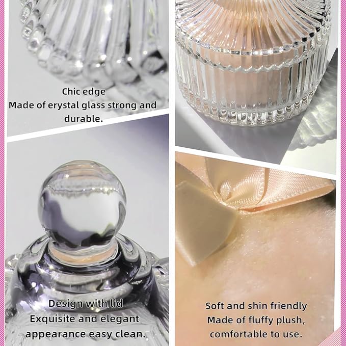 2 Pcs Large Body Powder Puff and Container Powder Container with Puff Powder Puff Crystal Container Soft Washable Reusable Velour Face Body Glitter Powder Puff Wet Dry Makeup (Colorful Simple)