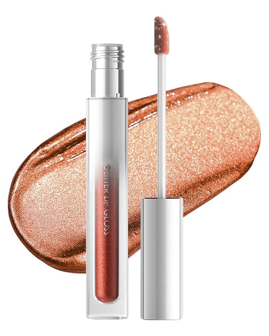 Diamond Red Brown Lip Gloss, Matte Metallic Shimmer Non-Stick Lipgloss, Long-Lasting Waterproof Smudge Proof Liquid Lipstick, Sparkle Lip Tint Stain, Thanksgiving Makeup Gift for Women Girl-05