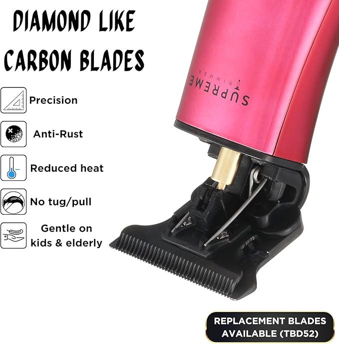 Supreme Trimmer T-Shaper ST5205 | Professional Barber Trimmer Hair Clippers for Men | Cordless Hair Trimmer Zero Gapped Liner Beard Trimmer | Pink DLC