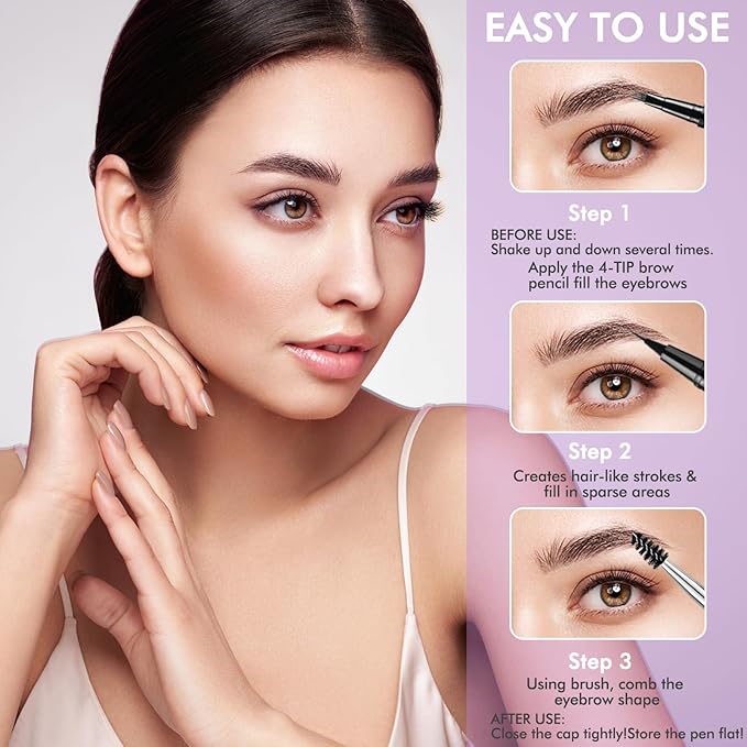 LAVONE Eyebrow Pencil, 2-In-1 Waterproof Eyebrow Pen, with 3 Tip Microblading Eyebrow Pen and Ultra-Precise Brow Pencil, Dual-ended Eyebrow Brush, for Eyebrow Makeup - Soft Brown